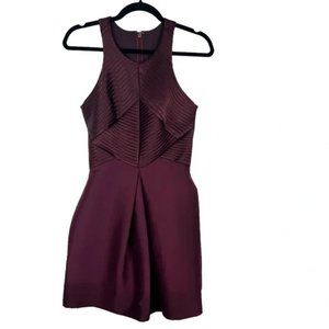 Halston Heritage Syrah Dress Size 4 Burgundy Silk Blend Satin Strip Sleek